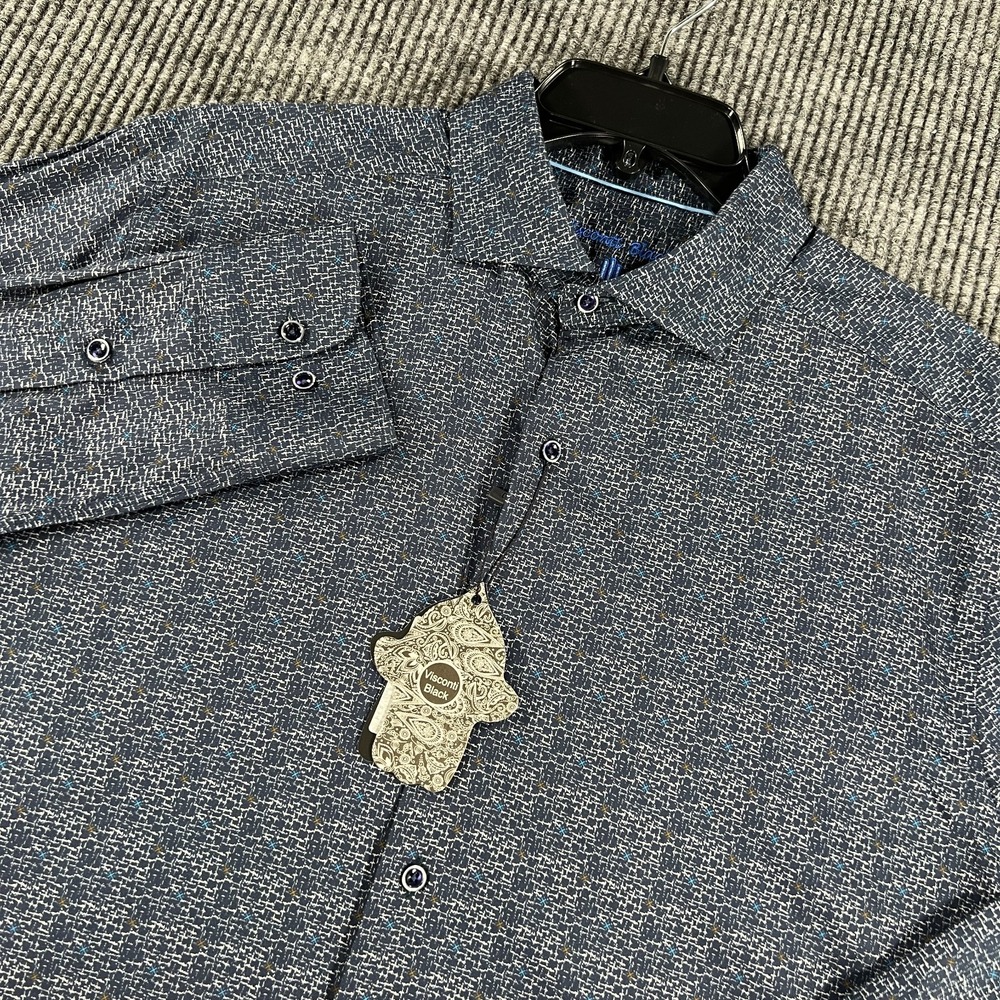 Visconti Black Shirt Mens Large Blue Geometric Long Sleeve Button Up Party New